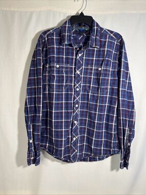 Tommy Hilfiger Blue and Red Plaid Casual Button-Down Shirt